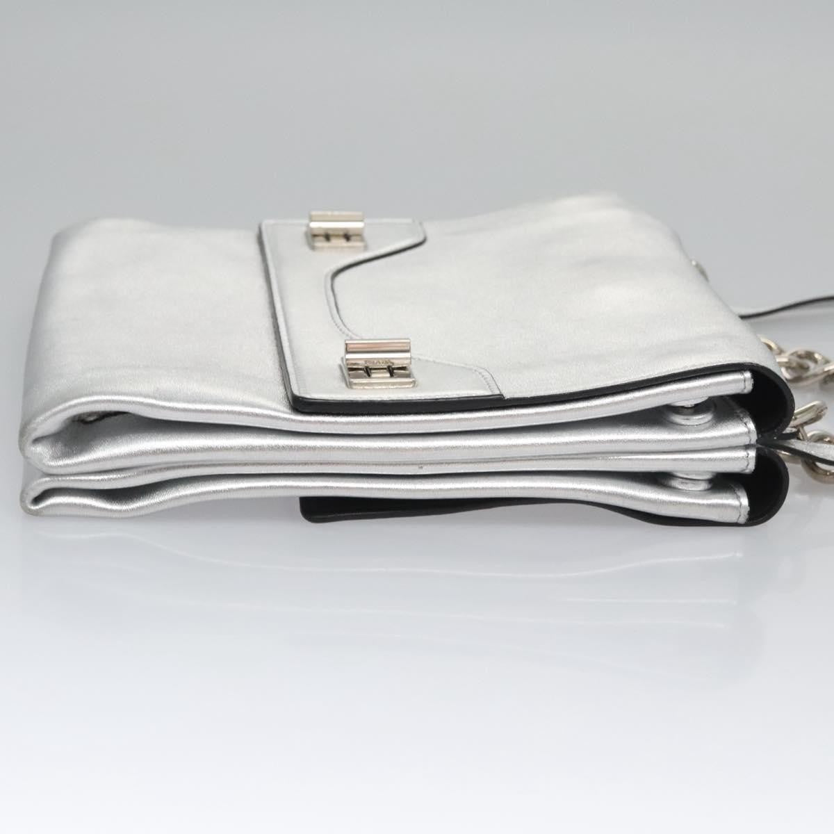 Prada Double Turn Lock Shoulder Bag Leather, SILVER, LEATHER, Shoulder bag