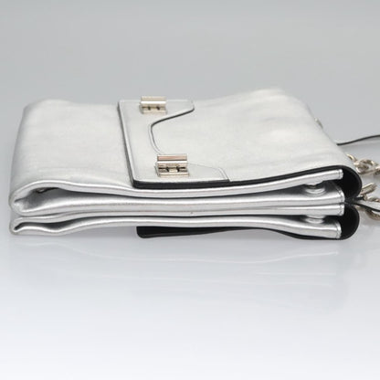 Prada Double Turn Lock Shoulder Bag Leather, SILVER, LEATHER, Shoulder bag