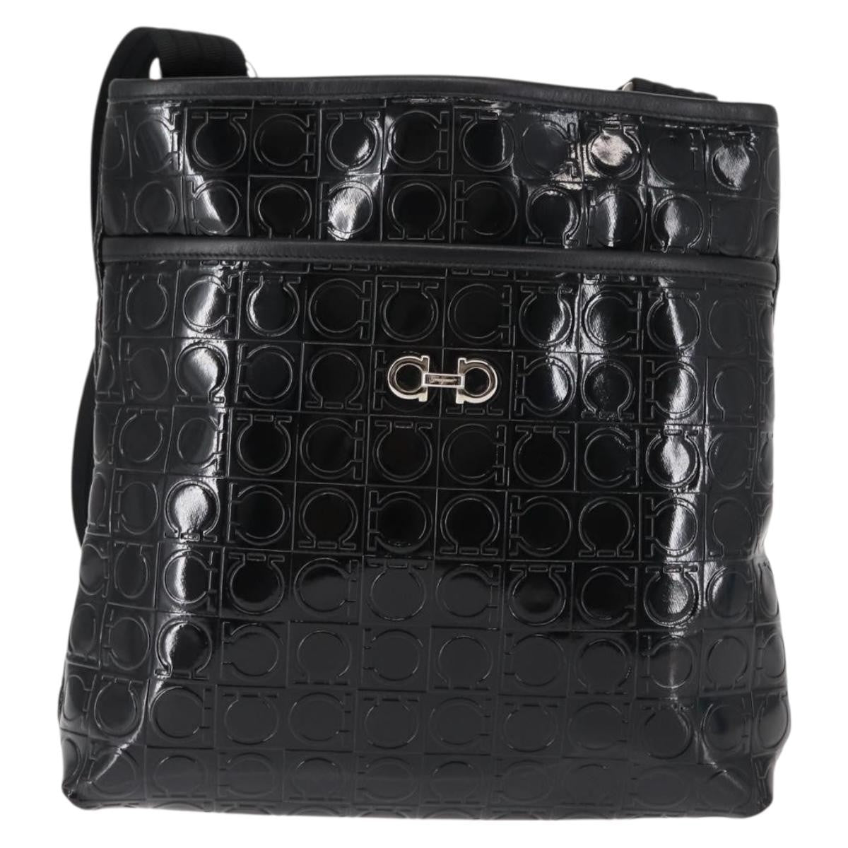 Salvatore Ferragamo Gancini Shoulder Bag Patent Leather, BLACK, PATENT_LEATHER, Shoulder bag