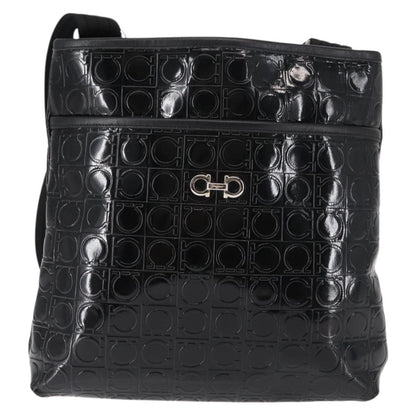 Salvatore Ferragamo Gancini Shoulder Bag Patent Leather, BLACK, PATENT_LEATHER, Shoulder bag