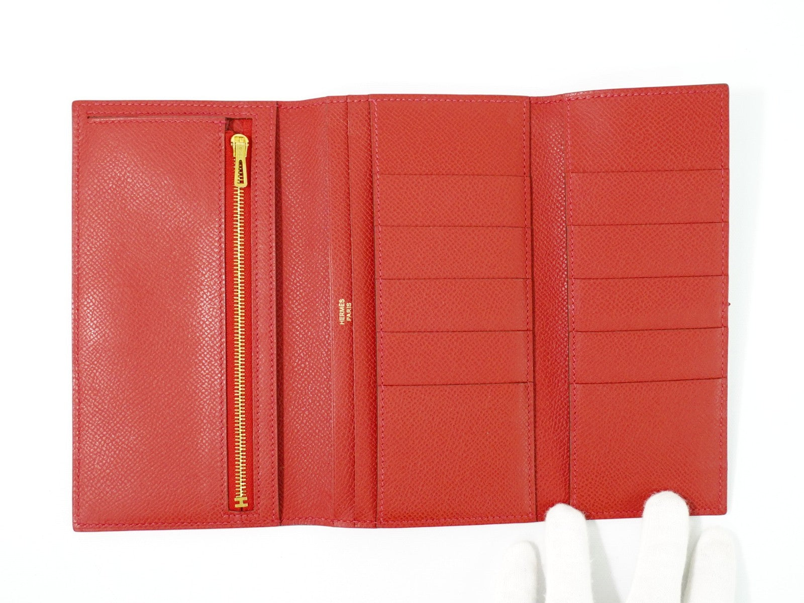 Hermes Bearn Wallet Epsom, RED, LEATHER, Wallets