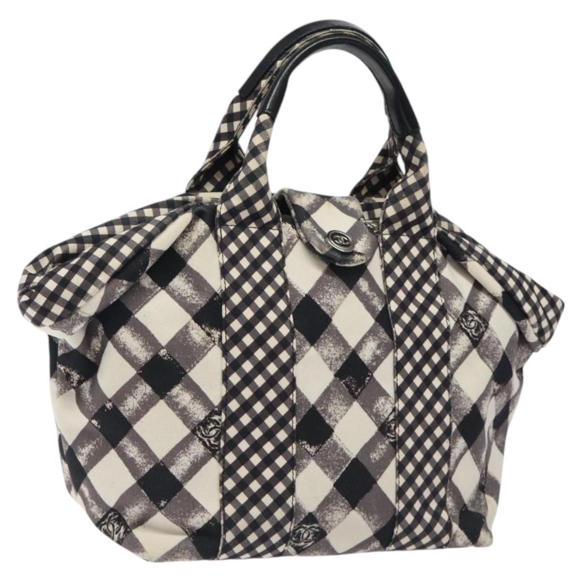 Chanel Top Handle Satchel Gingham Print Canvas, BLACK, CANVAS, Handbag