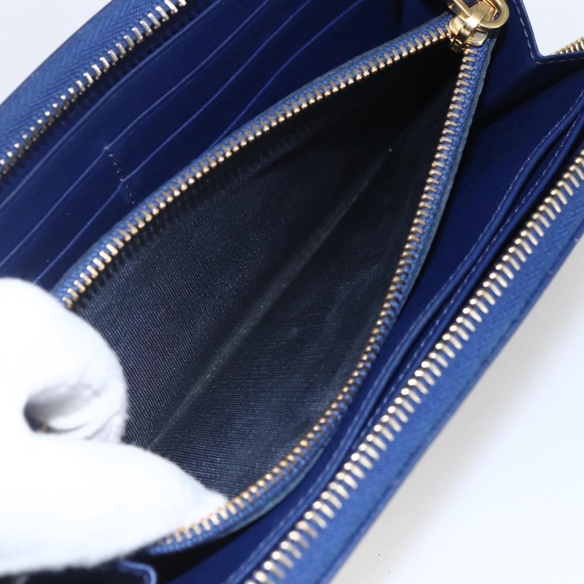 Prada Zip Around Organizer Wallet Saffiano Leather with Applique, BLUE, LEATHER, Wallets