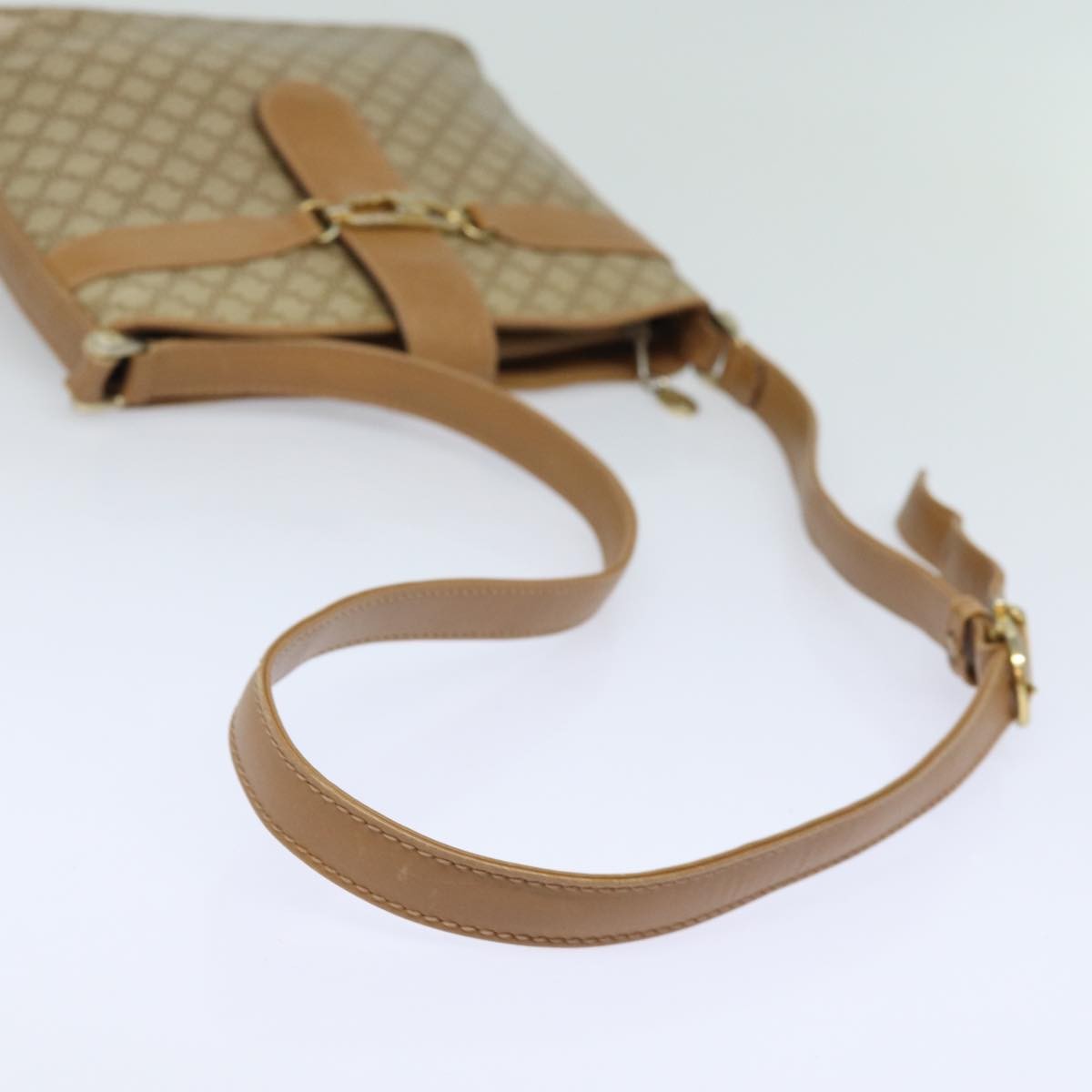 Celine Vintage Macadam Shoulder Bag Canvas and Leather, Beige, Canvas, Shoulder Bag