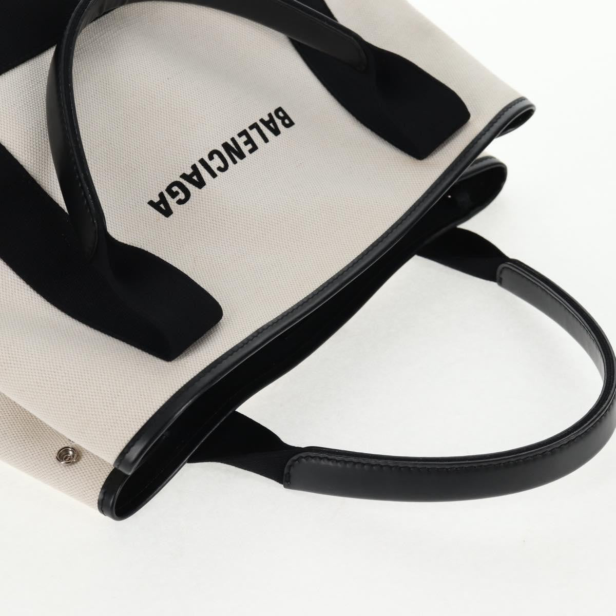 Balenciaga Navy Cabas Canvas with Leather, WHITE, CANVAS, Tote bag