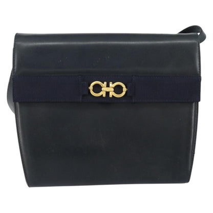 Salvatore Ferragamo Gancini Shoulder Bag Leather, BLACK, LEATHER, Shoulder bag