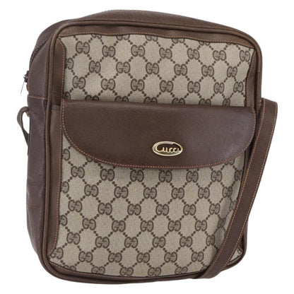 Gucci Front Pocket Messenger Bag GG Canvas with Leather, BEIGE, CANVAS, Shoulder bag