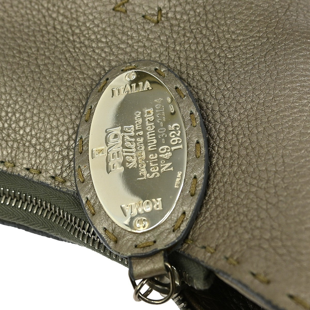 Fendi Selleria Logo Hobo Leather, GRAY, LEATHER, Handbag