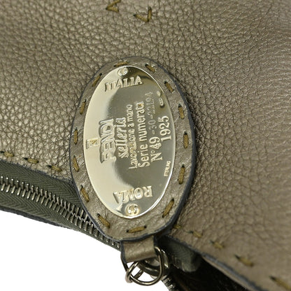 Fendi Selleria Logo Hobo Leather, GRAY, LEATHER, Handbag
