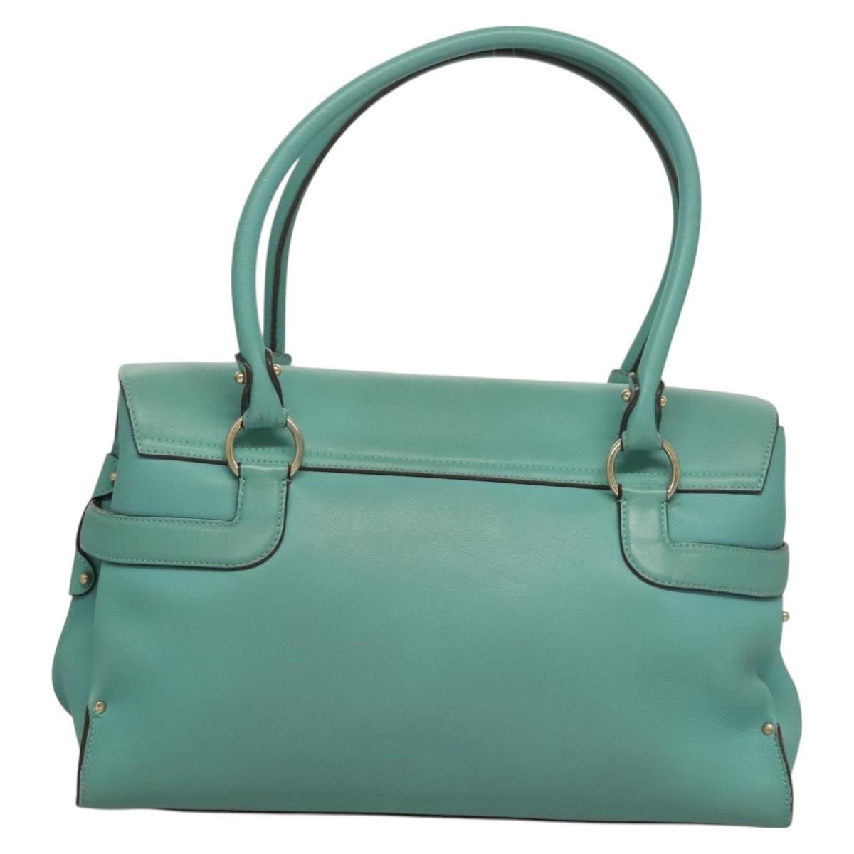 Salvatore Ferragamo Virna Satchel Leather, TURQUOISE, LEATHER, Handbag