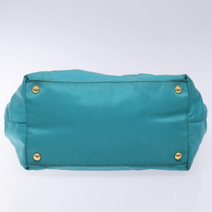 Prada Logo Bow Tote Tessuto with Leather, TURQUOISE, NYLON, Tote bag