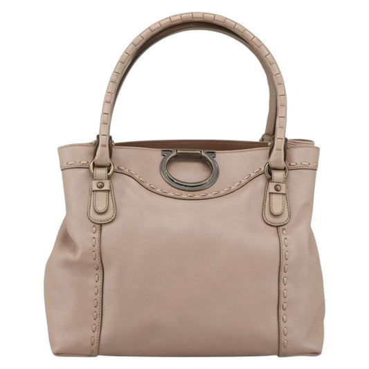 Salvatore Ferragamo Gancini handbag Leather, Beige, Leather, Handbag