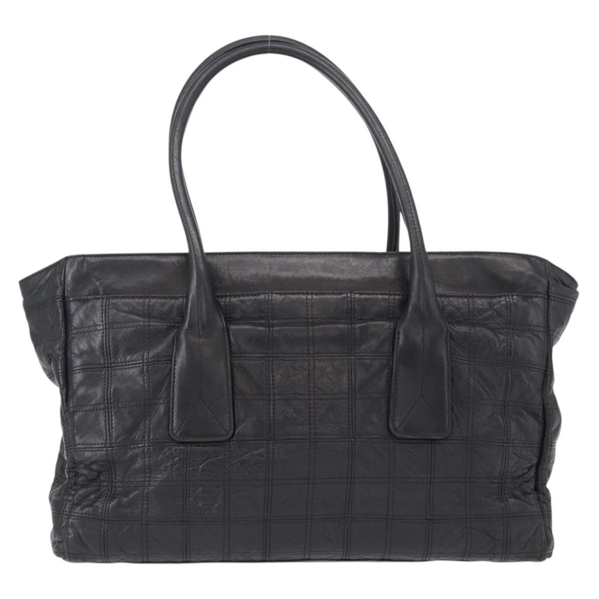 Chanel Lax Shopping Tote Square Quilted Leather, BLACK, LEATHER, Tote bag