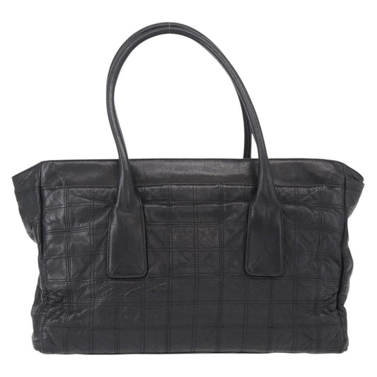 Chanel Lax Shopping Tote Square Quilted Leather, BLACK, LEATHER, Tote bag