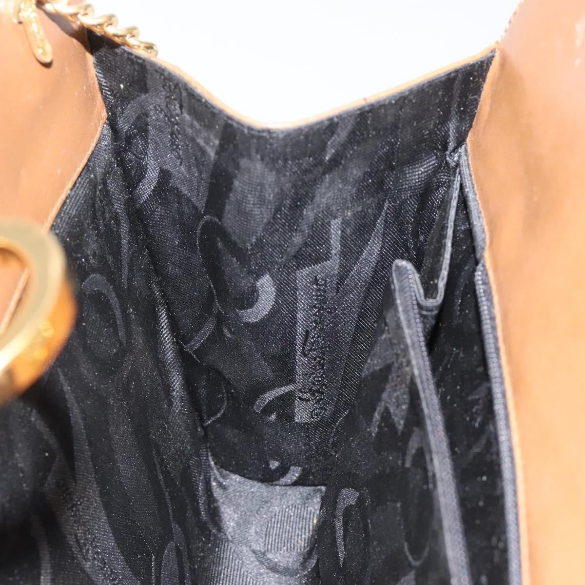 Salvatore Ferragamo Vintage Gancini Chain Shoulder Bag Leather, BROWN, LEATHER, Shoulder bag