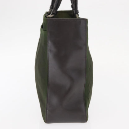 Prada Logo Shopping Tote Canvas with Leather, KHAKI, NYLON, Handbag