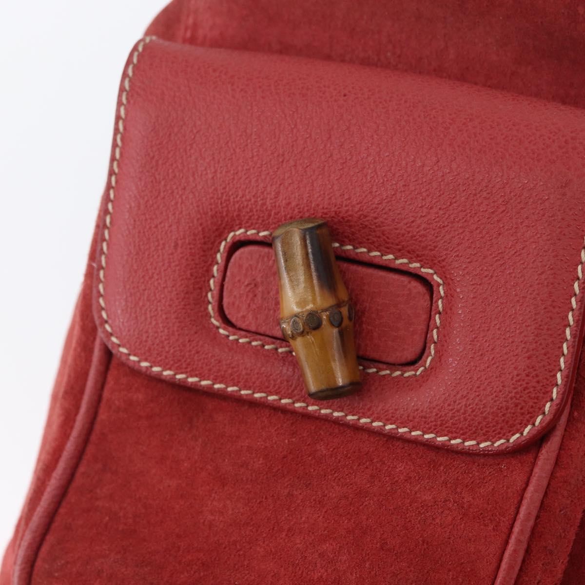 Gucci Vintage Bamboo Backpack Suede and Leather, Red, Suede, Backpack
