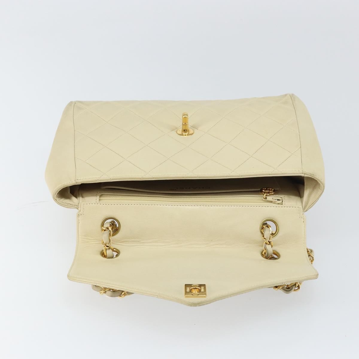 Chanel Vintage Envelope Flap Bag Quilted Lambskin, BEIGE, LEATHER, Shoulder bag