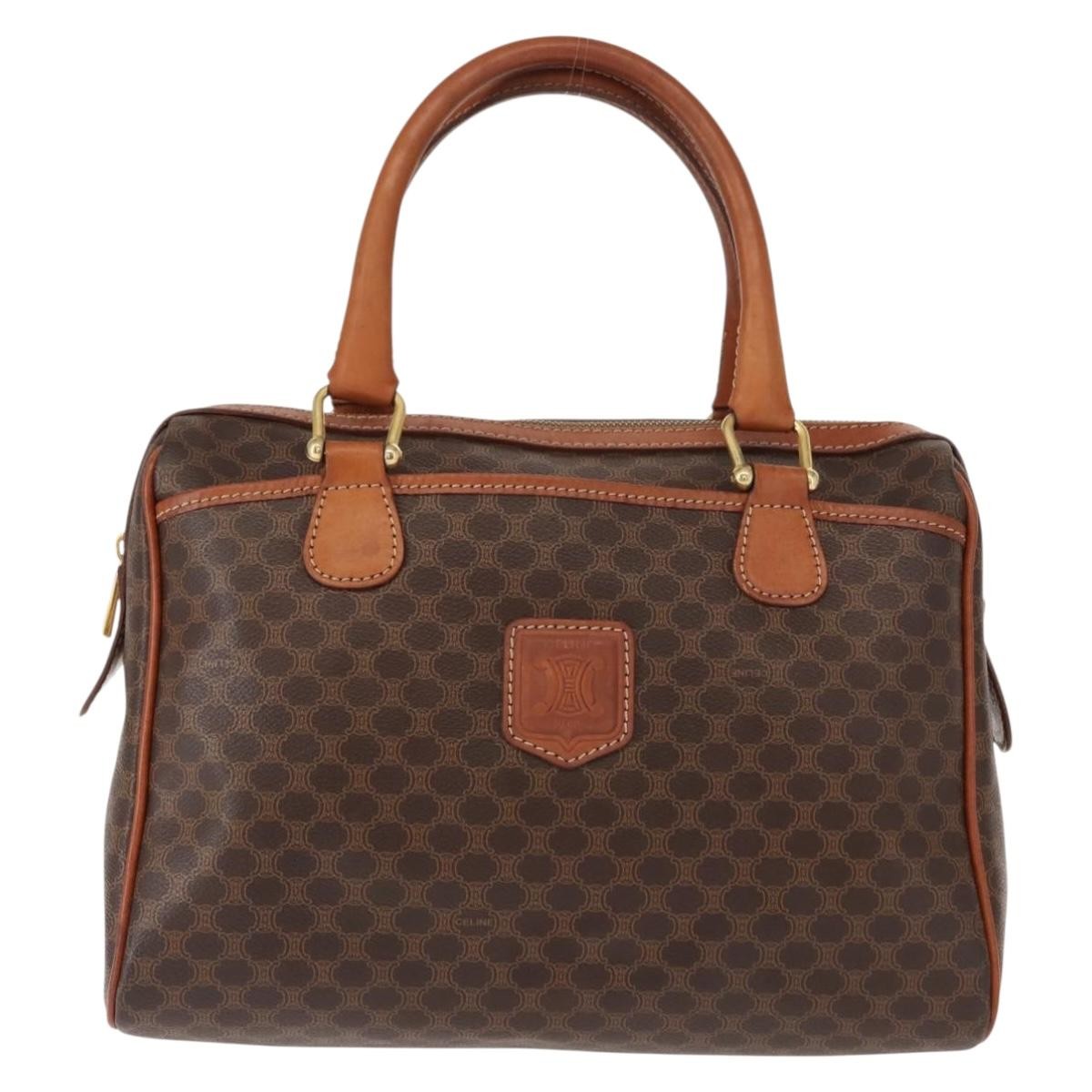 Celine Vintage Macadam Handbag Canvas and Leather, BROWN, CANVAS, Handbag