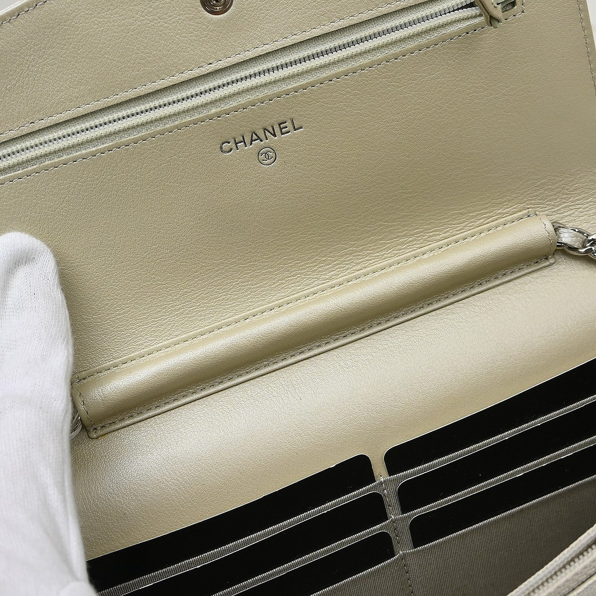 Chanel Timeless Wallet on Chain Textured Leather, Silver, Leather, Wallet