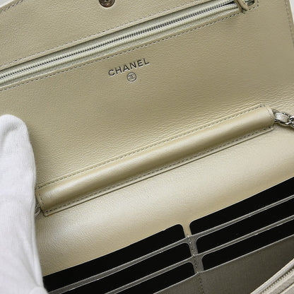 Chanel Timeless Wallet on Chain Textured Leather, Silver, Leather, Wallet