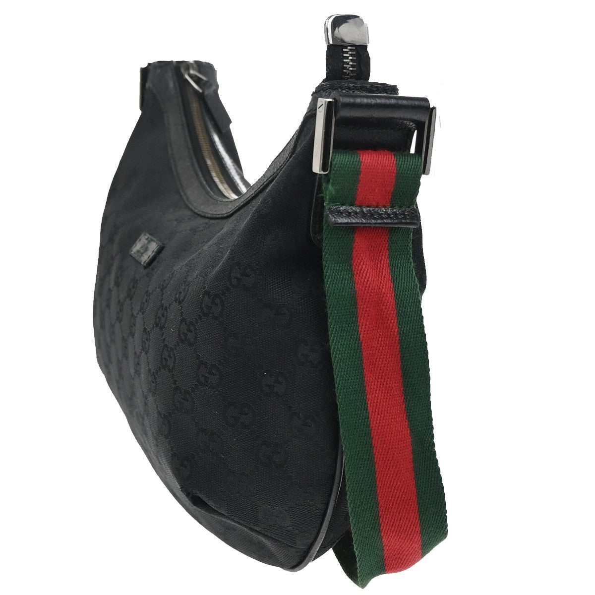 Gucci Half Moon Hobo Messenger GG Canvas, BLACK, CANVAS, Shoulder bag