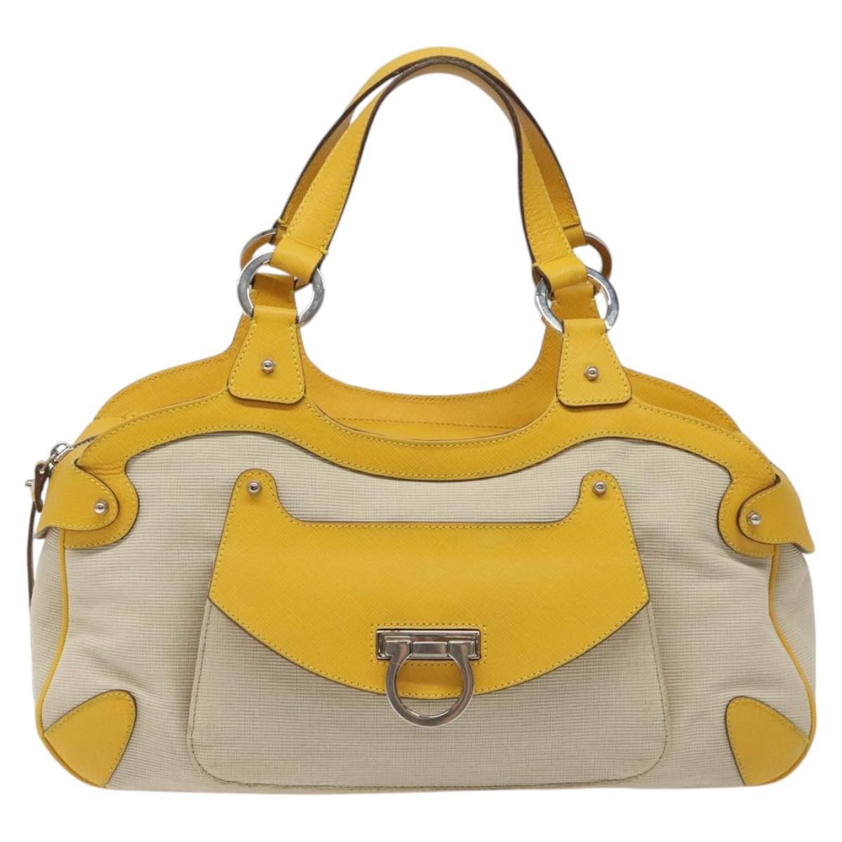 Salvatore Ferragamo Gancini handbag Canvas and Leather, YELLOW, CANVAS, Handbag