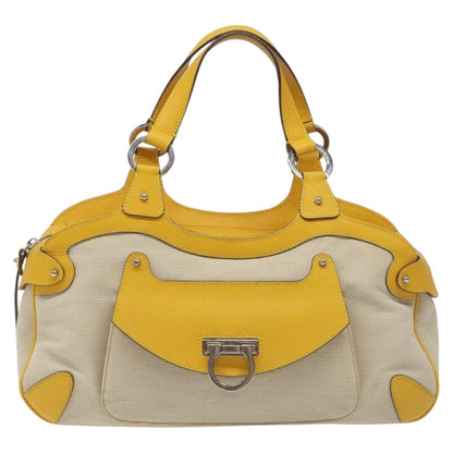 Salvatore Ferragamo Gancini handbag Canvas and Leather, YELLOW, CANVAS, Handbag