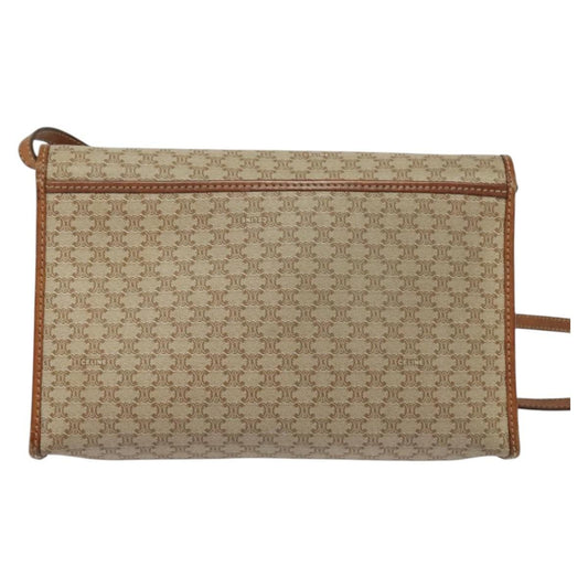 Celine Vintage Macadam Shoulder Bag Canvas and Leather, BEIGE, CANVAS, Shoulder bag