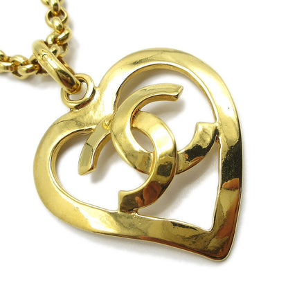 Chanel CC Heart Pendant Necklace Metal, GOLD, GOLD_PLATED, Necklace