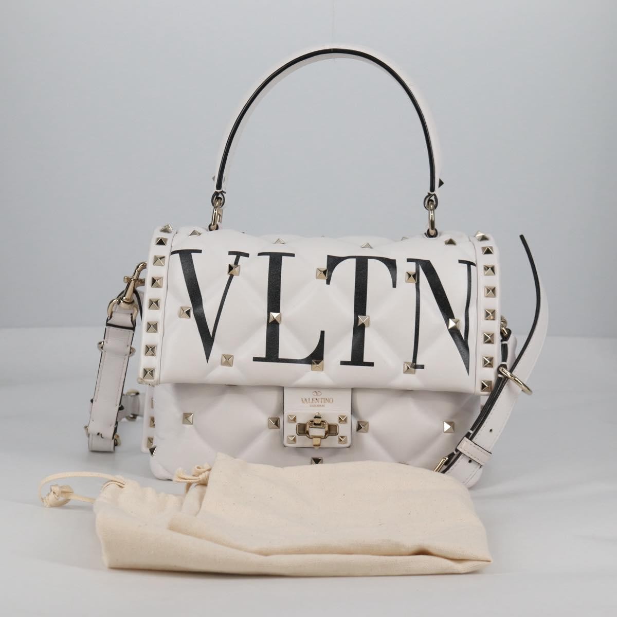 Valentino Garavani VLTN Candystud Top Handle Bag Printed Leather, WHITE, LEATHER, Handbag