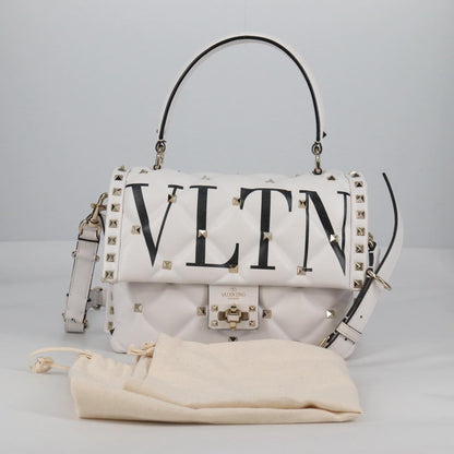 Valentino Garavani VLTN Candystud Top Handle Bag Printed Leather, WHITE, LEATHER, Handbag