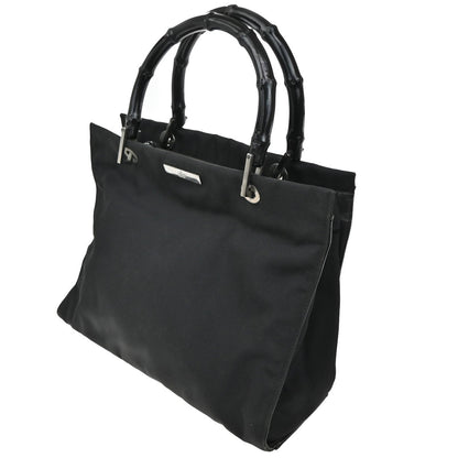 Gucci Vintage Bamboo Handle Tote Nylon, BLACK, NYLON, Tote bag