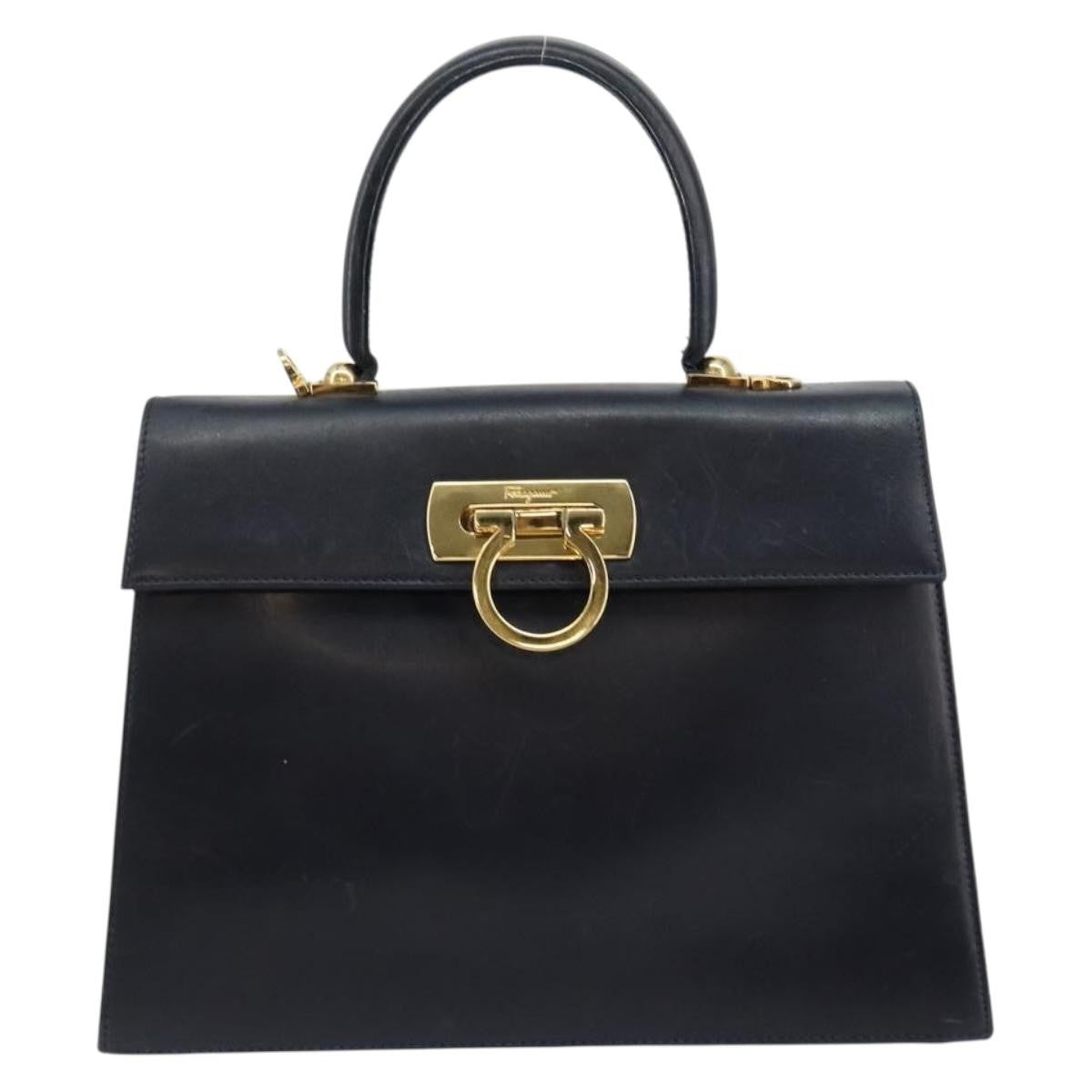 Salvatore Ferragamo Gancini Convertible Top Handle Bag Leather, NAVY, LEATHER, Handbag