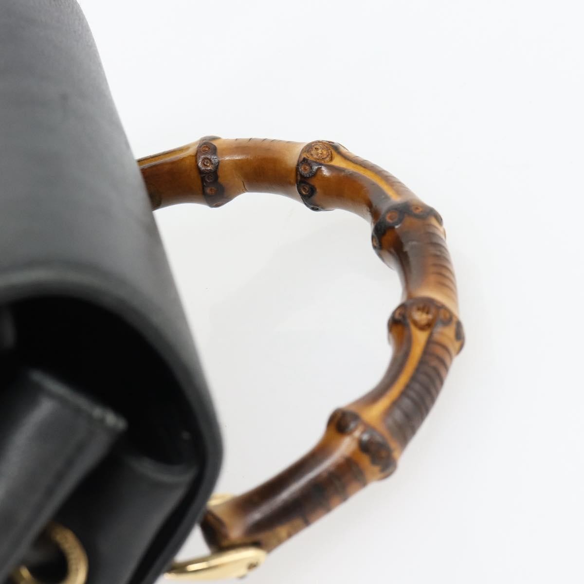 Gucci Vintage Bamboo Backpack Leather, Black, Leather, Backpack