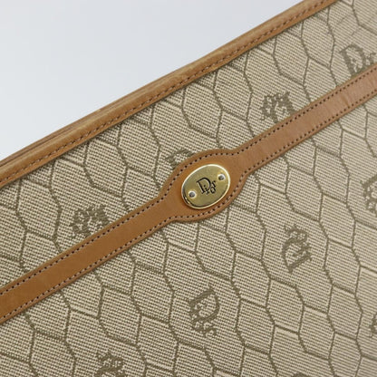 Christian Dior Vintage Honeycomb Zip Pouch Canvas and Leather, BEIGE, CANVAS, Clutche & pouche