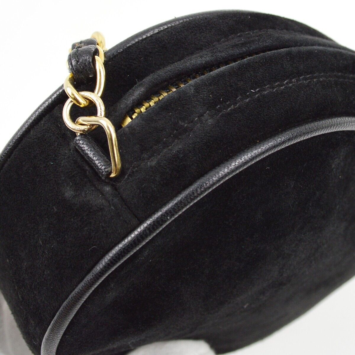 Chanel Vintage Tambourine Crossbody Bag Suede, BLACK, SUEDE, Clutche & pouche