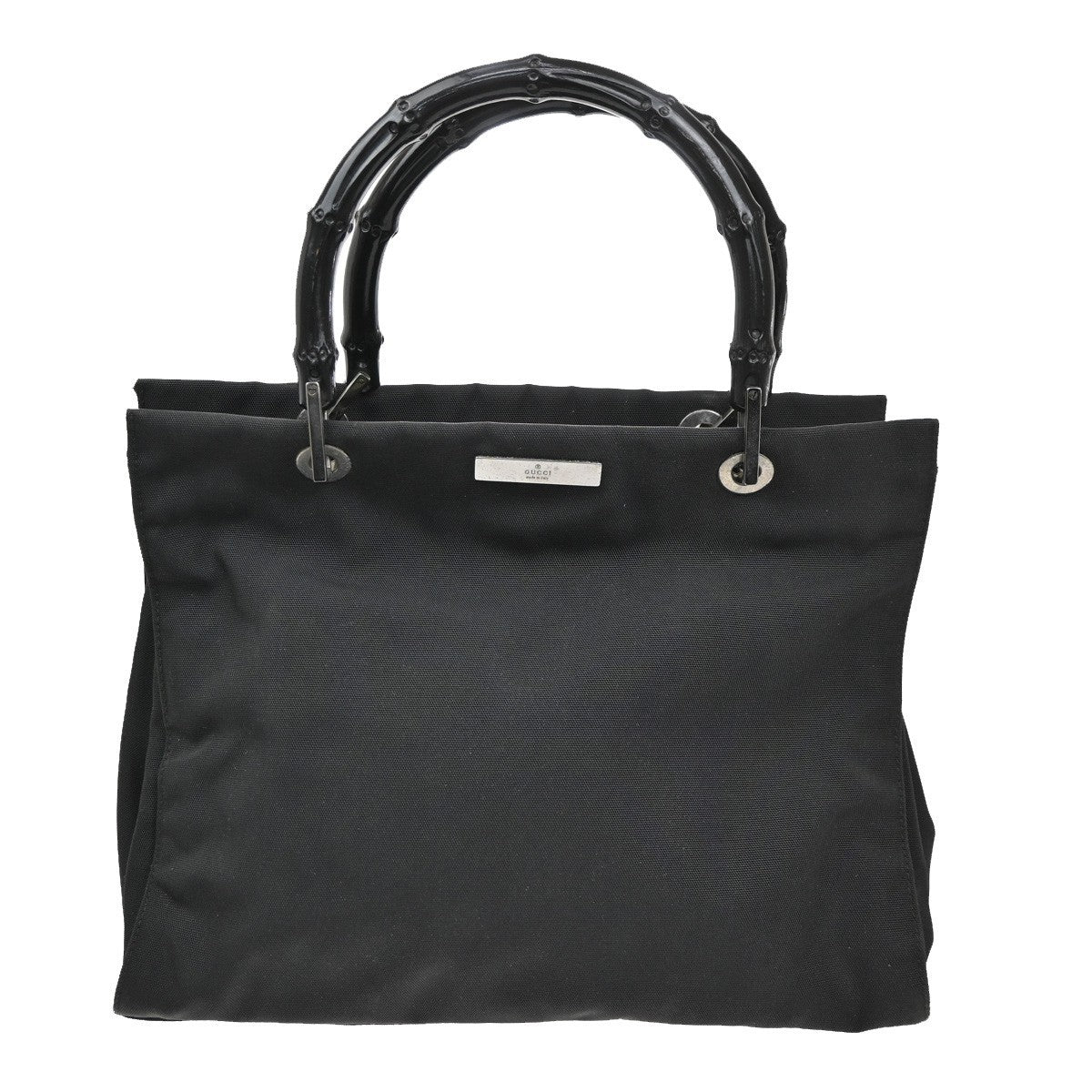 Gucci Vintage Bamboo Handle Tote Nylon, BLACK, NYLON, Tote bag