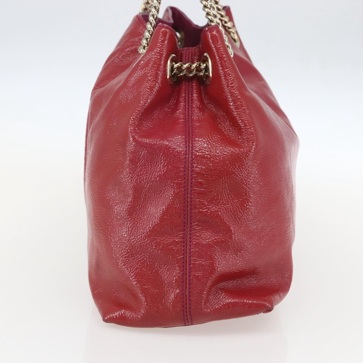 Gucci Soho Chain Strap Shoulder Bag Patent, RED, LEATHER, Shoulder bag