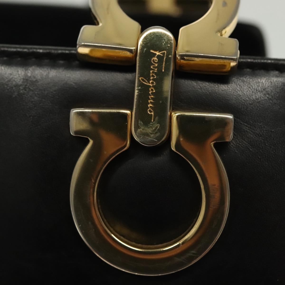 Salvatore Ferragamo Gancini Shoulder Bag Leather, BLACK, LEATHER, Shoulder bag