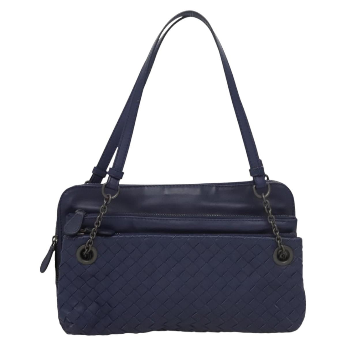 Bottega Veneta Intrecciato Leather, NAVY, LEATHER, Handbag