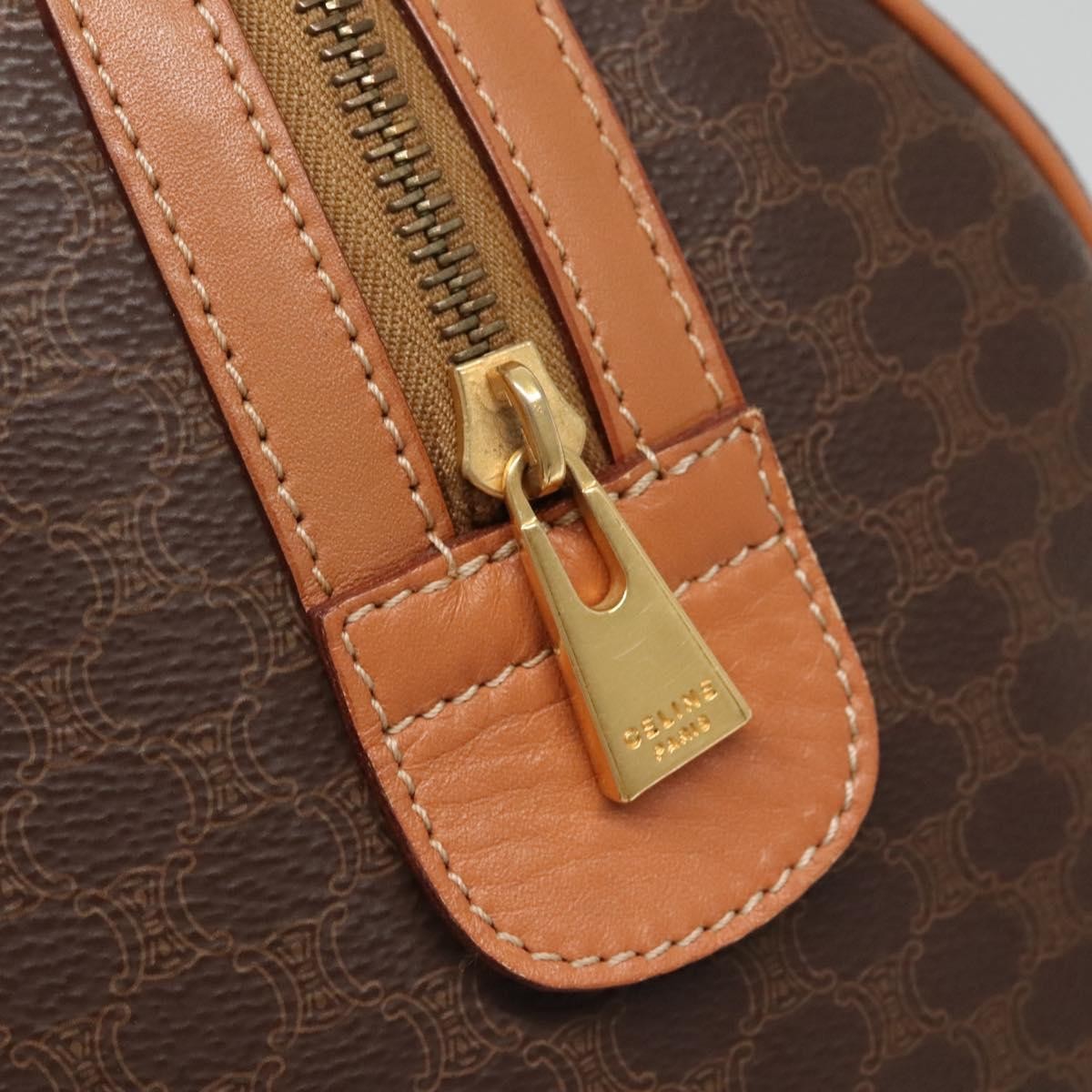 Celine Macadam Handbag Macadam with leather, BROWN, CANVAS, Handbag