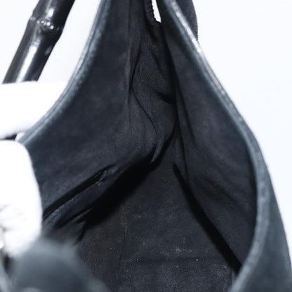 Gucci Vintage Bamboo Handle Bag Suede, BLACK, SUEDE, Handbag