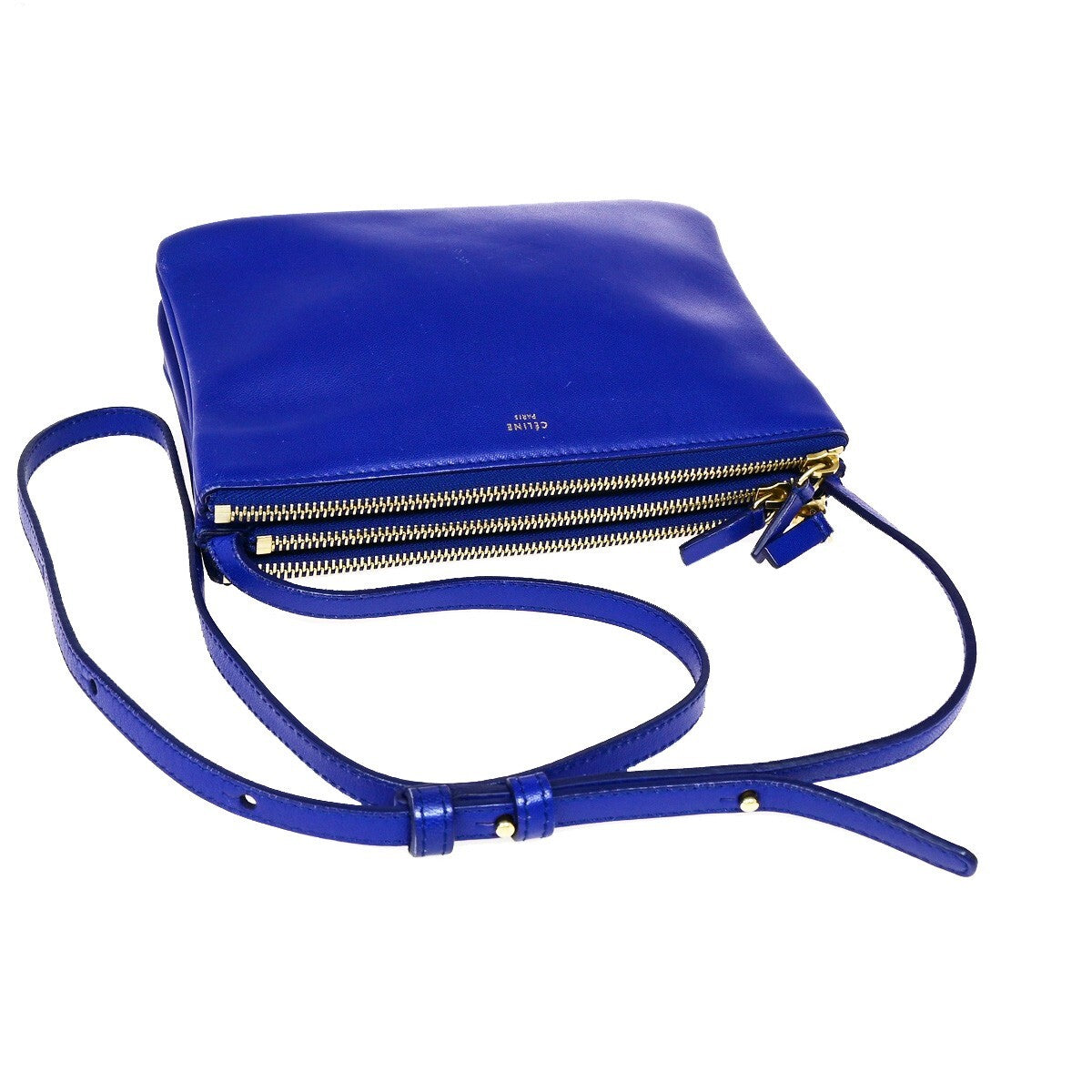 Celine Trio Crossbody Bag Leather, BLUE, LEATHER, Crossbody bag