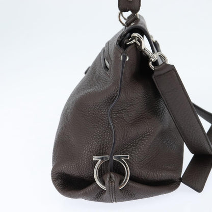 Salvatore Ferragamo Gancini handbag Leather, BROWN, LEATHER, Handbag