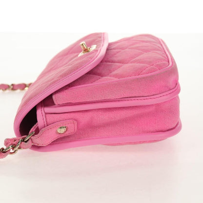 Chanel Flap Messenger Bag Quilted Denim, PINK, CANVAS, Shoulder bag