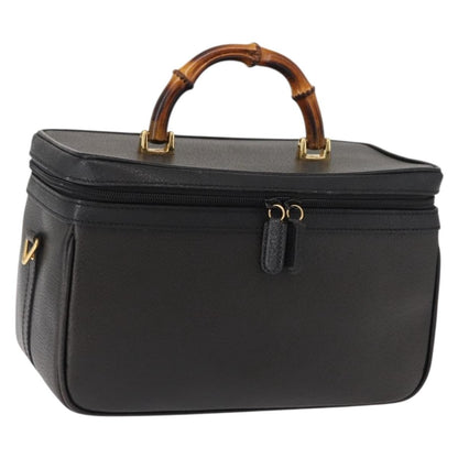 Gucci Vintage Bamboo Vanity Case Leather, NAVY, LEATHER, Handbag