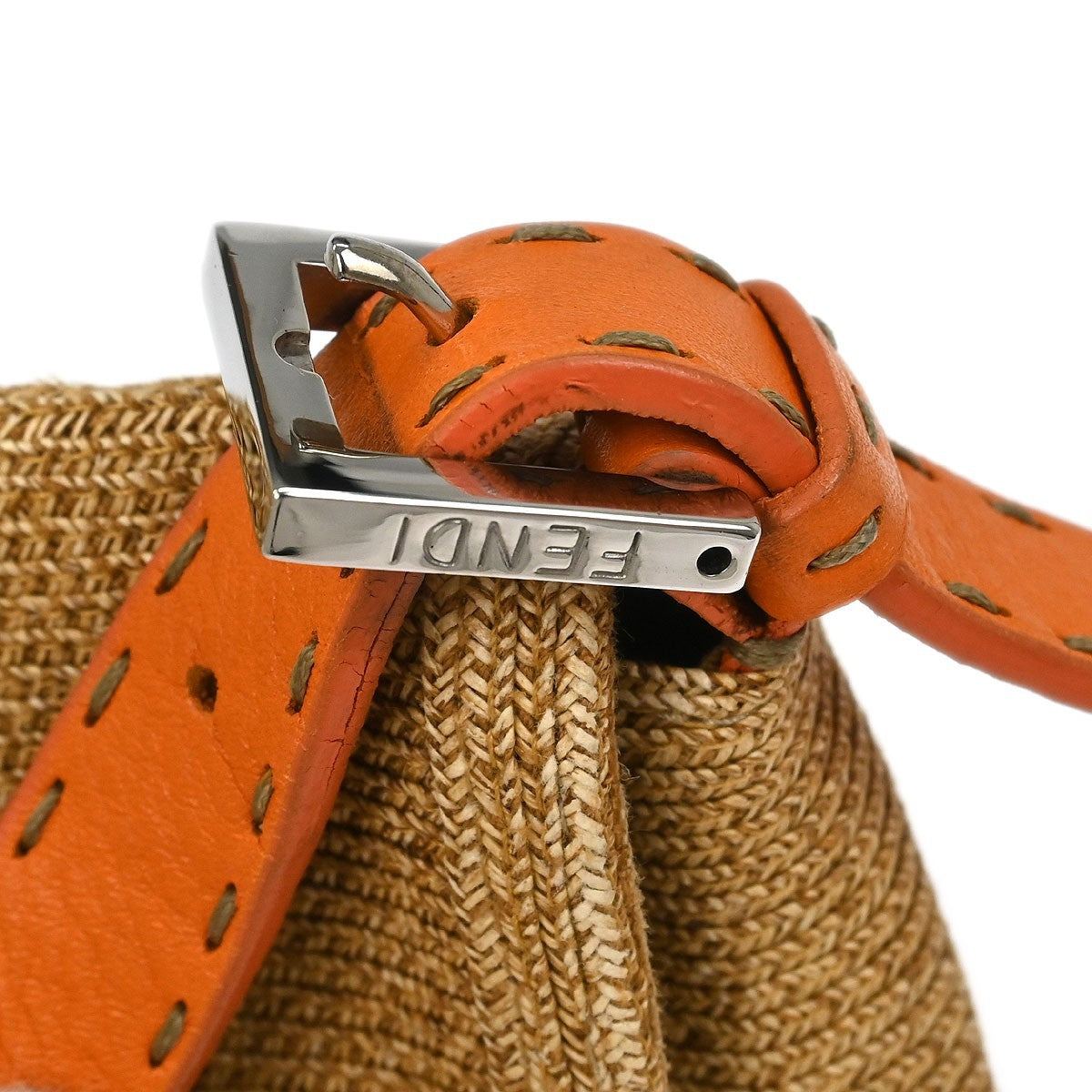 Fendi Selleria Shoulder Bag Leather, "BEIGE,ORANGE", STRAW,LEATHER, Shoulder bag