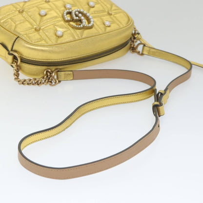 Gucci Pearly GG Marmont Shoulder Bag Embellished Matelasse Leather, GOLD, LEATHER, Shoulder bag