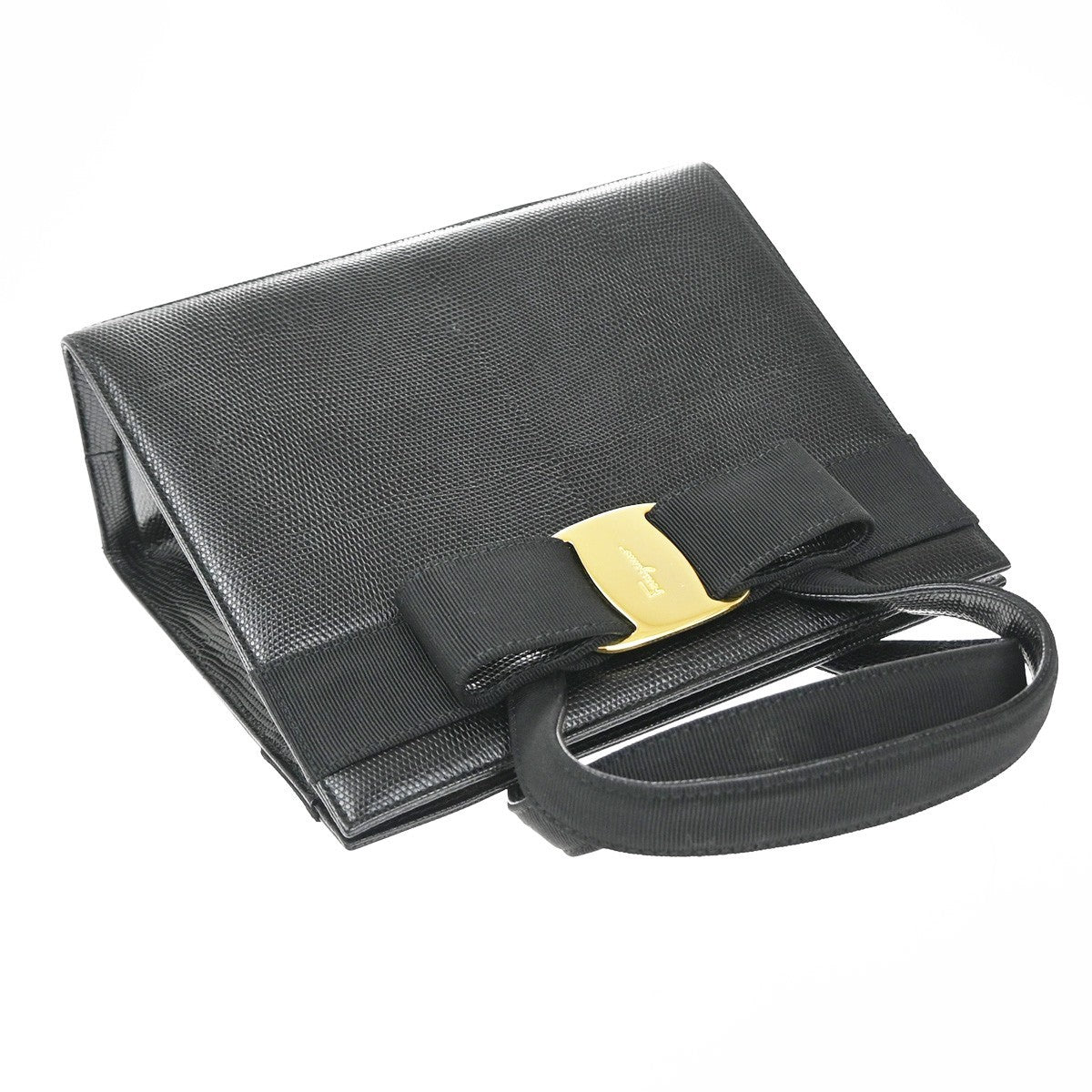 Salvatore Ferragamo Convertible Vara Bow Tote Lizard Embossed Leather, Black, Leather, Handbag